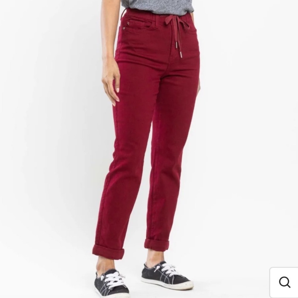Judy Blue High Waist Garment Dyed Scarlet Drawstring Jeans Size 11/30 Casual